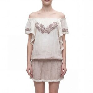 Vanita Rosa Paris St Barth Linen Tunic Dress‎ Top – Boho Embroidered Size S-M